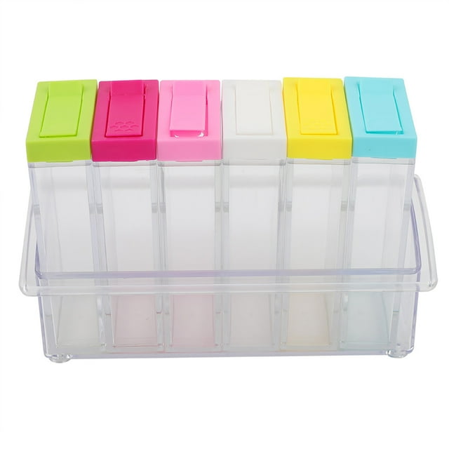 Seasoning Box Transparent Plastic Seasoning Bottles Jars 6 Boxes Set Kitchen Tool Accessories