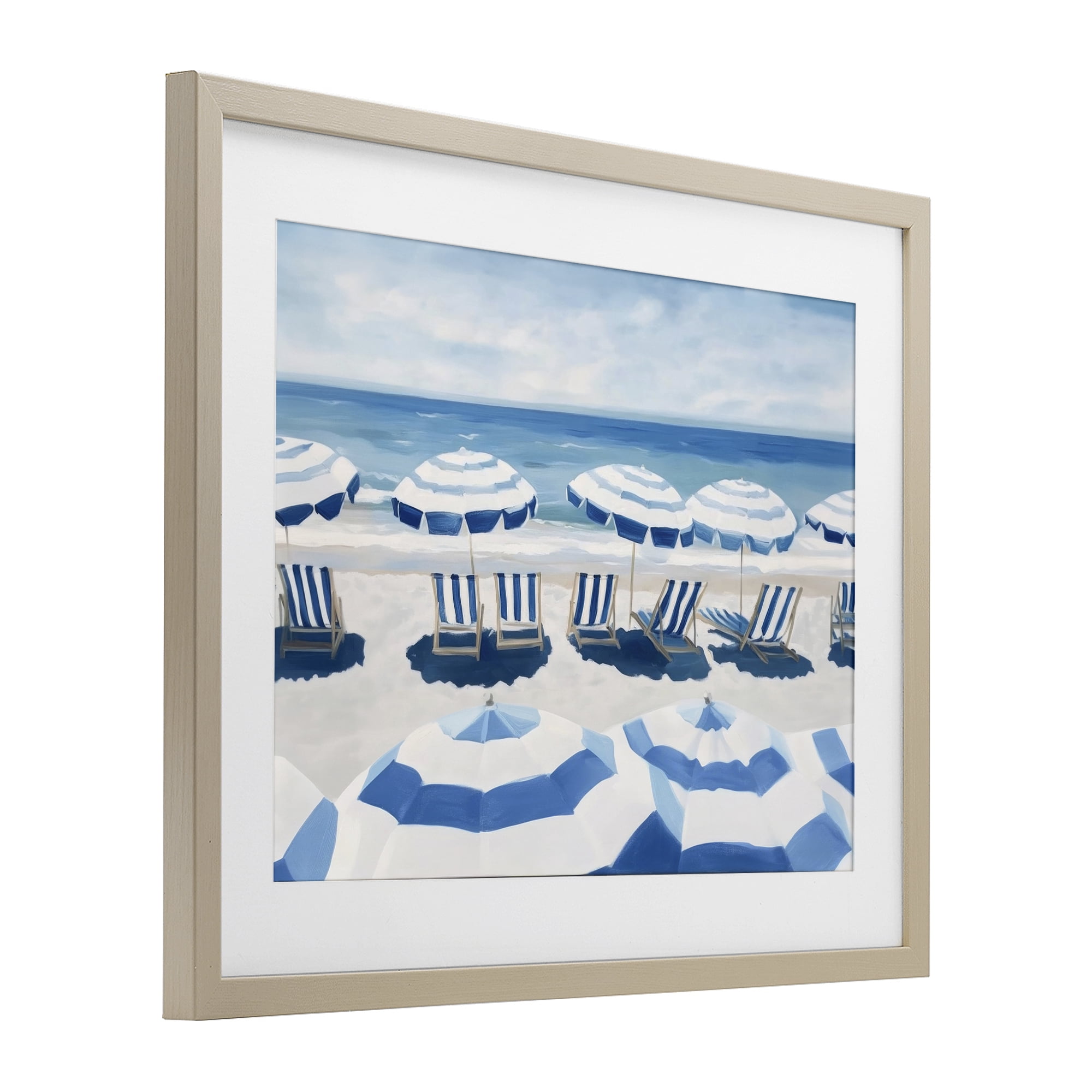 Stupell Industries Beach Nice Blue Striped Umbrellas Birch Framed Print Under Glass, design by Sisi and Seb