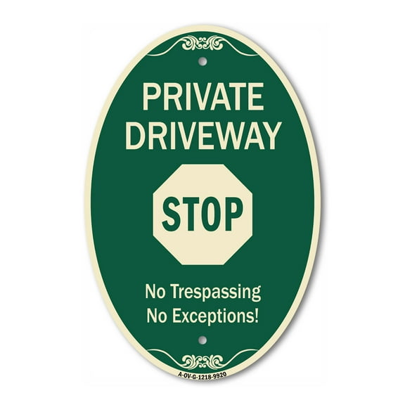 SignMission Designer Oval Series Sign - Private Driveway, Stop | Green & Tan 12" X 18" Heavy-Gauge Aluminum Architectural Sign | Commercial Grade | Made in the USA