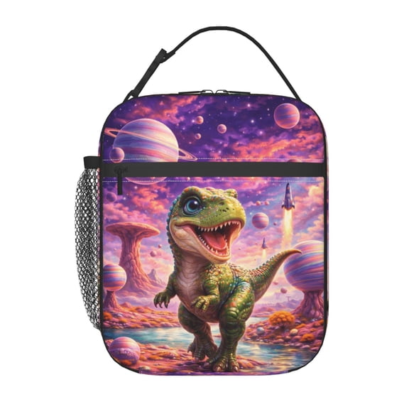 Space Dinosaur Lunch Bag Reusable Thermal Lunch Tote with Handle for Women and Men