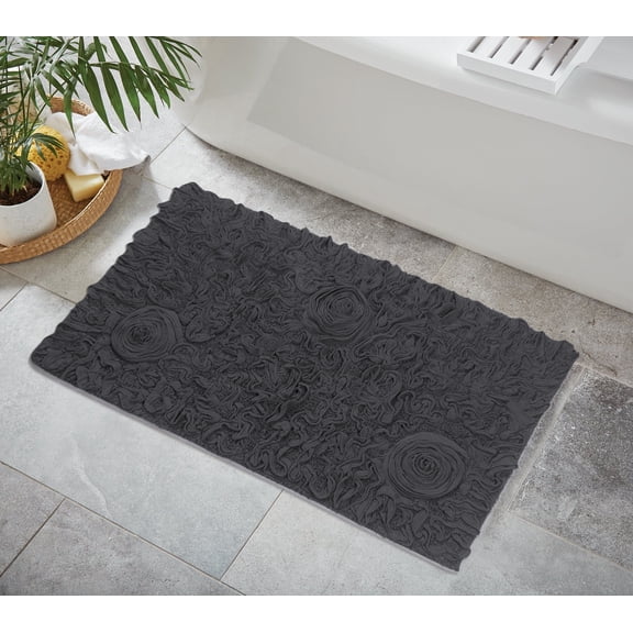 Home Weavers Bell Flower Collection Bathroom Rug 100% Cotton Tufted Bath Rugs, Soft Absorbent Bath Rugs, Non-Slip Bath Mats, Machine Washable, Bath Mats for Bathroom Floor, 24"x40" Rectangle, Gray