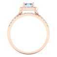 thumbnail image 4 of 1.57 ct Brilliant Emerald Cut Blue Zircon 14k Rose Gold Halo Solitaire with Accents Engagement Bridal Wedding Ring Band Set, 4 of 7