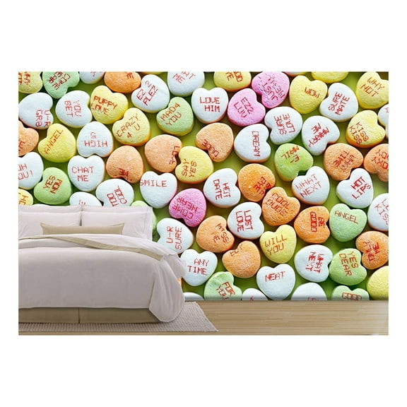 wall26 - Heart Shaped Candies for Valentines Day - Removable Wall Mural | Self-Adhesive Large Wallpaper - 66x96 inches
