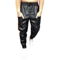 thumbnail image 2 of Joernso Men Faux Leather Pants with Pockets Stretchy Waist Solid Color Plus Size Waterproof Ankle-banded Motorcycle Style Spring Fall Club Trousers, 2 of 7