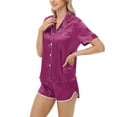 thumbnail image 4 of FAWUUDO Womens Silk Satin Pajamas Set Short Sleeve Sleepwear Soft Button Down Loungewear Two-piece Pjs Sets, 4 of 6