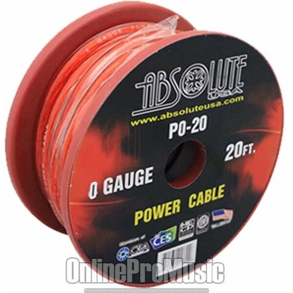 Absolute P020 PREMIUM 0 GAUGE 20' POWER CABLE SILVER