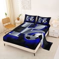 thumbnail image 2 of Castle Fairy Letter Soccer Print Bed Sheets 4-Piece, Futuristic Cubes Full Size Sheets, Silver Black Blue,1 Fitted Sheet, 1 Flat Sheet and 2 Pillowcases, 2 of 6