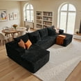 thumbnail image 3 of Vcatnet 135" Oversized Cloud Sectional Sofa Couch Plush Corduroy Couch L Shaped Modern Minimalist Couch with Chaise for Living Room, Black, 3 of 10