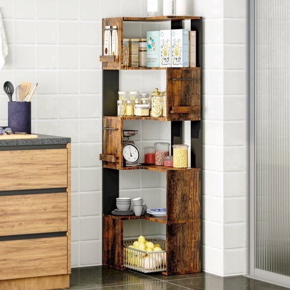 PamapicLife 63" Modern Corner Shelf with 5-Tier, Corner Cabinet Storage