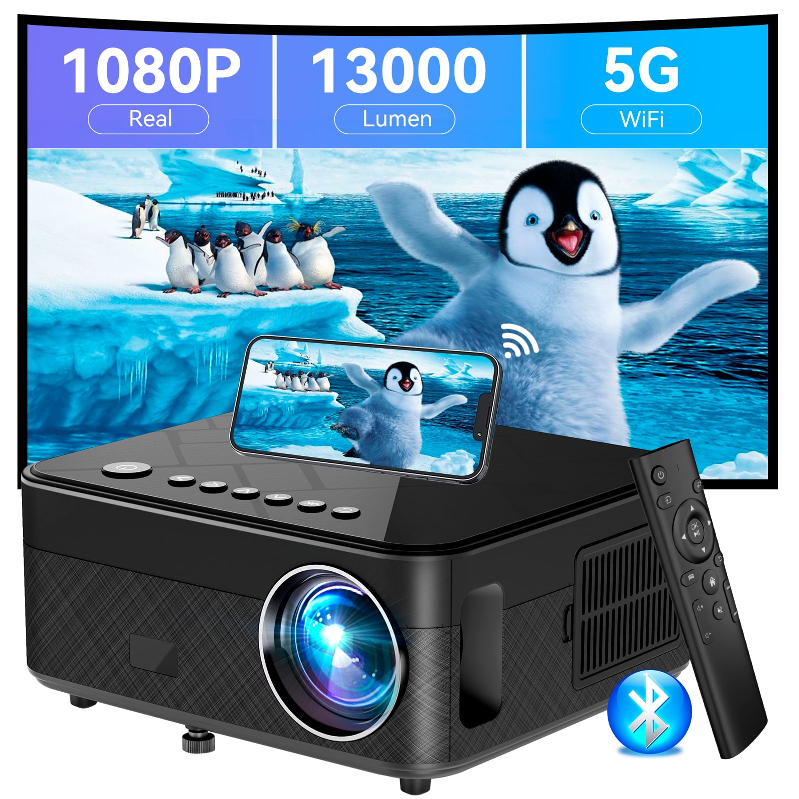 Projecteur Full HD 1080P avec WiFi 5G et Bluetooth - 13000 Lumens