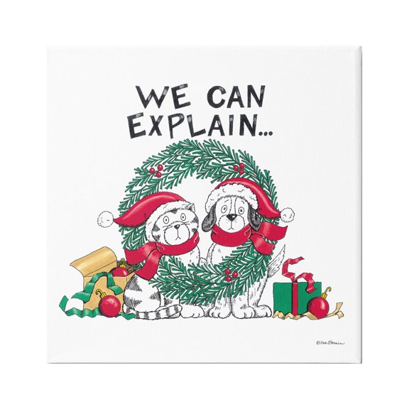 Stupell Industries Cat & Dog Christmas Humor Holiday Painting Gallery Wrapped Canvas Print Wall Art, 17 x 17