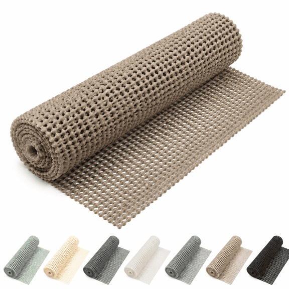 Non Adhesive Shelf Liner Rubber Foam Grid 12 inch x 10 ft Heavy Duty Anti Slip Drawer Cabinet Beige