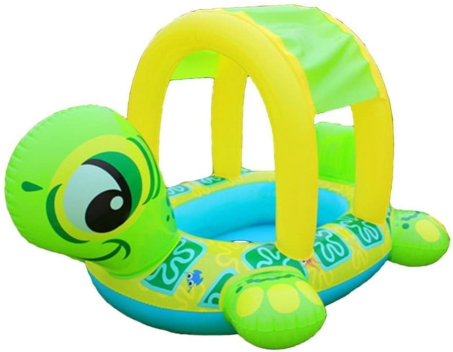 Cute Turtle Ride On Baby Inflatable Pool Float with Canopy Seat Boat Infant Swim Ring Swimming