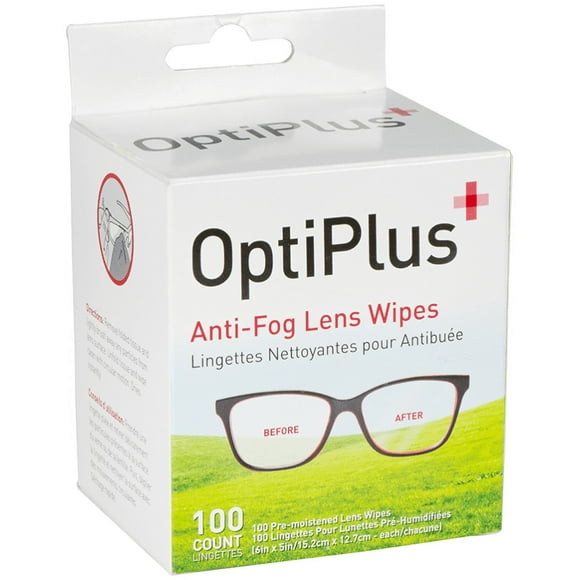 OptiPlus Lingettes Anti-Buée pour Lentilles Nettoyant Sac de Voyage Soins de Santé Lunettes de Sport 100ct