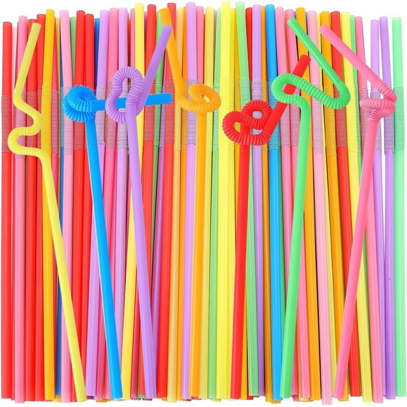 100PCS Colorful Flexible Plastic Straws, NOGIS Disposable Drinking Straws Bendy Party Fancy Straws 12.8 inch Extra Long Straws Party Decoration, BPA-Free, 0.24'' Diameter