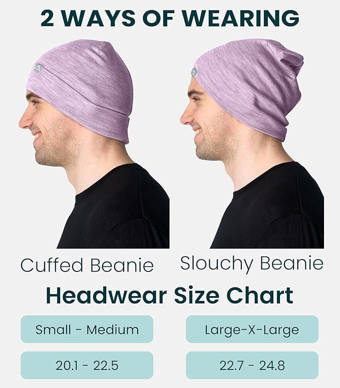 𝗦𝗢𝗙𝗧 Merino.tech Unisex Adult Merino Wool Beanie Hat - Cuff Beanie with Hiking Socks