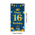 thumbnail image 3 of Blue and Gold Themed 16th Happy Birthday Backdrop Banner with Crown Balloons Stars Party Supplies Photography Props Birthday Decoration Party Decor Background, 3 of 7