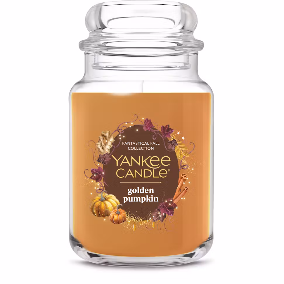 thumbnail image 3 of Yankee Candle Golden Pumpkin Large Original Jar Candle with a White Pumpkin Resin Jar Candle Holder, 3 of 6