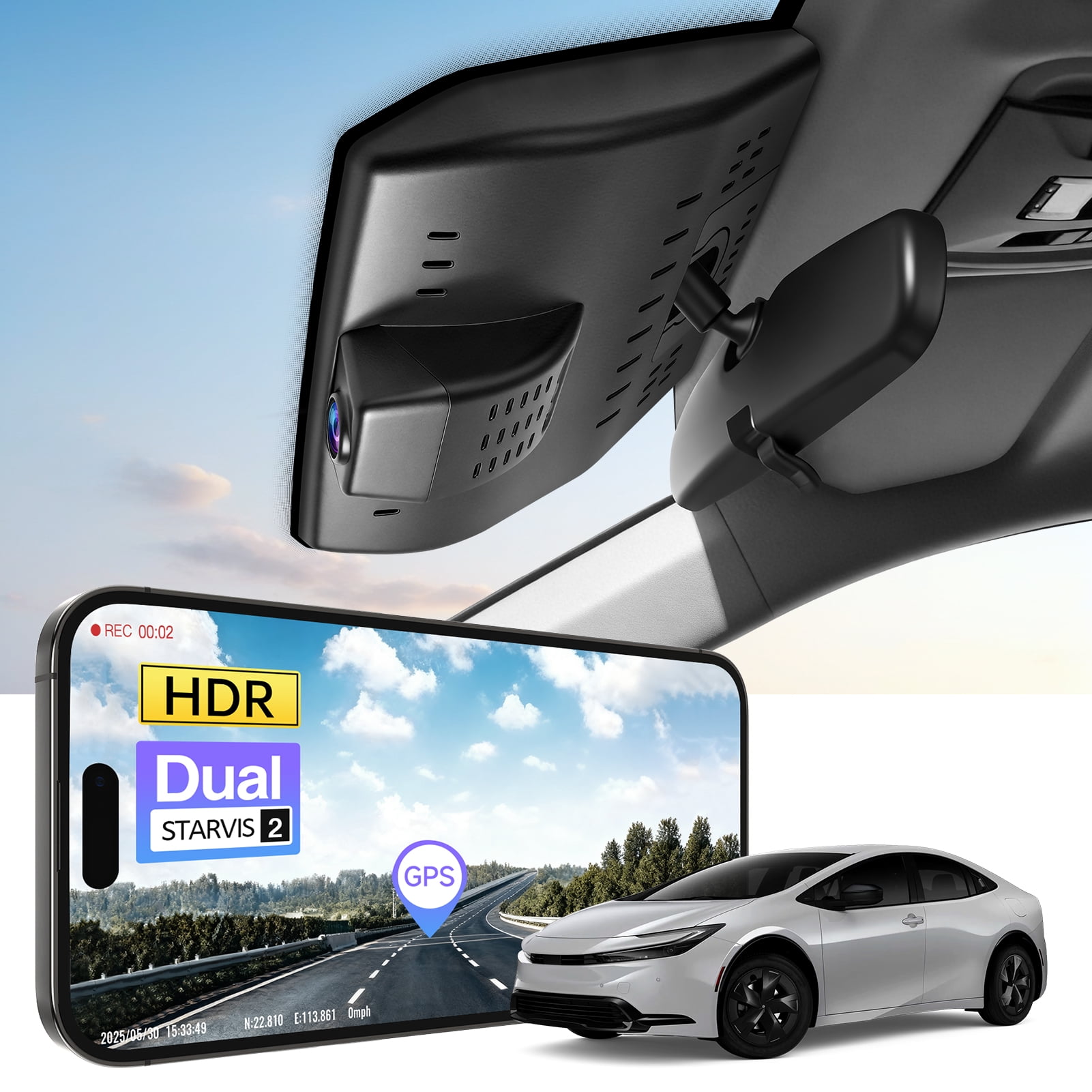 Mangoal 4K HDR Dash Cam STARVIS 2 IMX678 Fit for Toyota Prius & Prius AWD-e & Prius Prime 2023 2024 2025 2026, LE Limited Nightshade XLE etc, OEM Look, GPS, 64GB Card