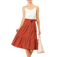 thumbnail image 5 of MODA NOVA Junior's Button Decor Belted High Waist Ruffle A-Line Skirt Rust M, 5 of 6