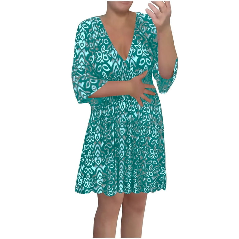 Summer Xqxayjr Women's Summer 3/4 Sleeve Homecoming Dresses Under $10  Casual Loose Floral Bohemian Flowy Swing Midi Boho Sun Dress V Neck Holiday  Cocktail Club Dresses - Walmart.com