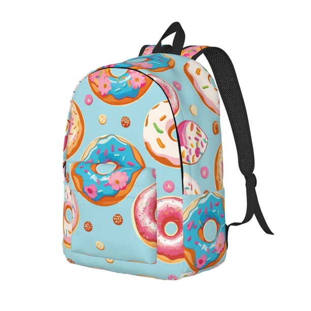 Disketp Colorful Donut Mochila de Lona Estampada, Mochila Escolar de Viaje Ligera para Estudiantes y Portátil-Medium