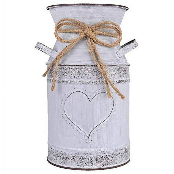 HIDERLYS 7.5" High Decorative Vase with Unique Heart-Shaped and Rope Design Galvanized Finish- Rustic Decorated for Living Room Bedroom Kitchen (Grey)