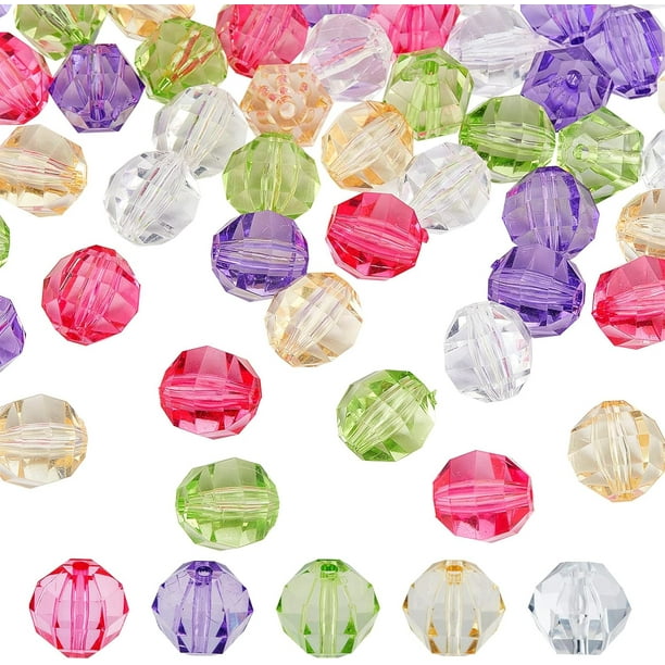 50 cuentas acrílicas facetadas de 20 mm, 5 colores, transparentes, espaciadoras, sueltas, redondas, para manualidades.