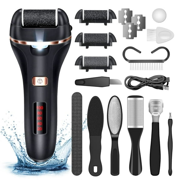 Removedor de callos eléctrico para pies Lima de pies recargable Removedor de durezas Kit de pedicura profesional 14 en 1 resistente al agua para talones agrietados y piel muerta con 3 cabezales de rod