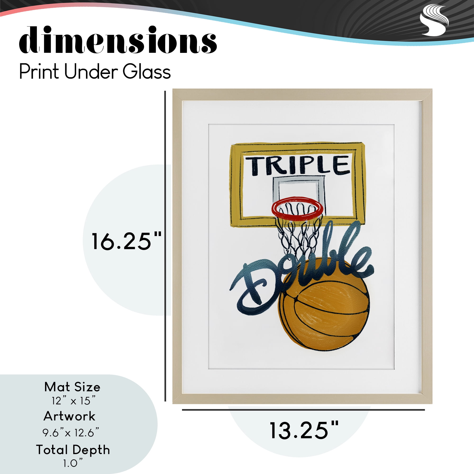 Triple Double Basketball Birch Framed Print Under Glass, design by Connie Summers