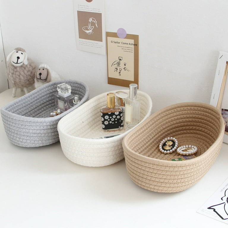 Small Woven Storage Bins for Keys Rings Organizer Cotton Rope Desk