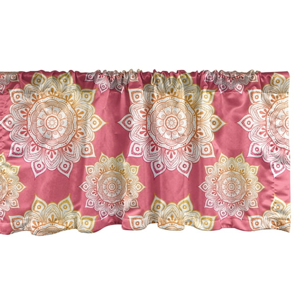 Ambesonne Oriental Window Valance, Mandala, 54" X 18", Pastel Pink Marigold