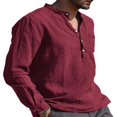 thumbnail image 3 of Men Henley T Shirts Casual Long Sleeve Button Linen V Neck Winter Loose Tops, 3 of 3