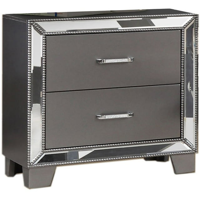 Best Master Furniture Beronica 26" Transitional Wood Nightstand in Silver