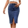 thumbnail image 3 of Jsaierl Women’s Denim Midi Skirt High Waist Slim Fit Jean Skirt with Front Slit for Casual and Street Style, 3 of 8