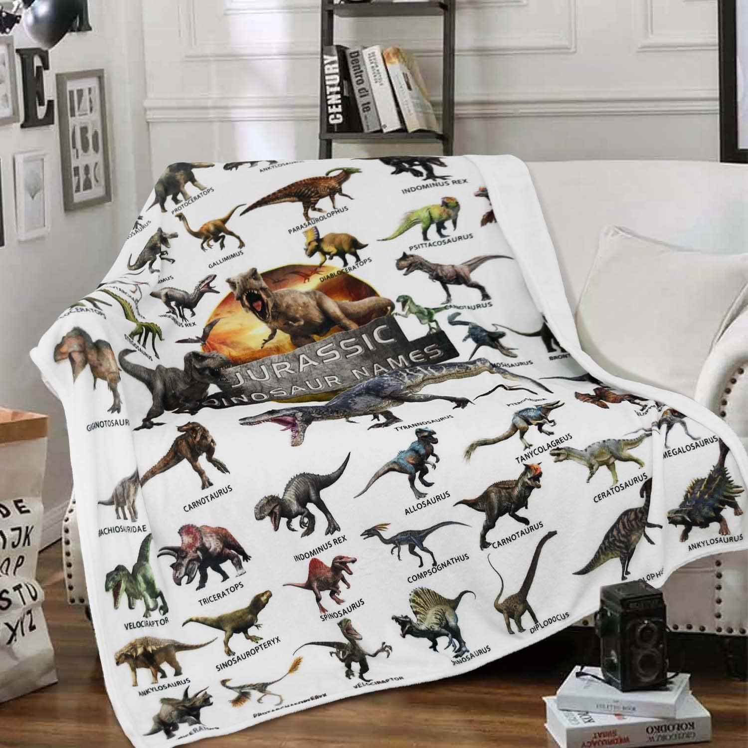 Dinosaur Blanket for Boys - Jurassic Dino Kids Teens Sofa Bed Plush Blanket, Soft Cozy Flannel Blanket Dinosaur Room Decor Gifts for Boys 50x60 Inches