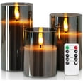 thumbnail image 1 of Velas sin llama de vidrio gris, velas de pilar LED que funcionan con batería con control remoto y temporizador, velas radiantes, cera real, juego de 3, D3 x H4 5 6 vidrio gris, 1 of 5