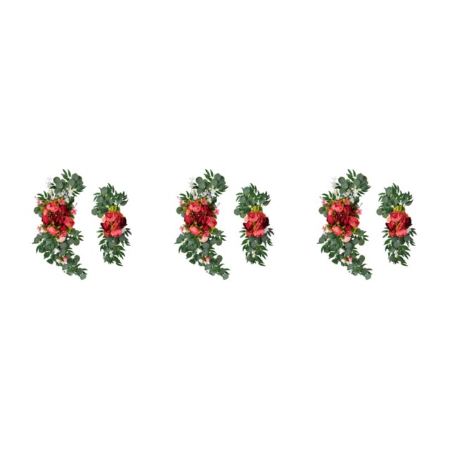 QualitChoice 1/2/3 Artificial Arch Flowers Kit Realistic Peony Flower Welcome Sign Fake Plant Bouquets Decoration for Ceremony Party Red 80cm 3PCS