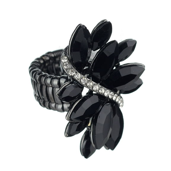 Women's Vine Marquis Stone Stud Fashion Stretch Ring, Jet Black