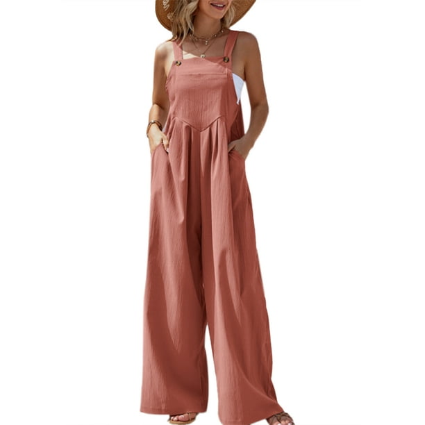 Lucakuins, mono largo de verano para mujer, Color sólido/teñido anudado/estampado de patrón, sin mangas, mono con tirantes finos, pantalones con tirantes informales Lucakuins moda