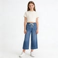 thumbnail image 2 of Blekii Petite Fit Cropped Wide Leg Jeans with Elastic Waist And Drawstring Casual Denim Pants Blue 130, 2 of 9