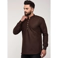 thumbnail image 4 of eloria Men's Traditional Brown Solid Thread Work Cotton Blend Kurta, 4 of 7