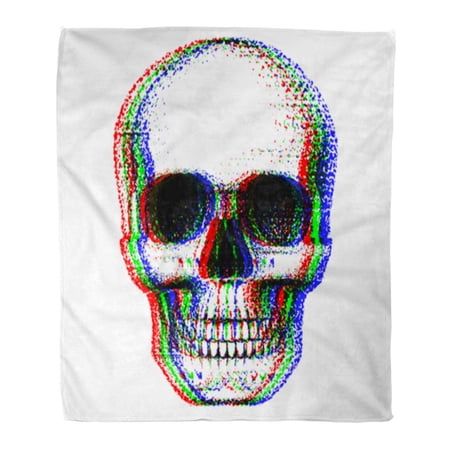 SIDONKU Throw Blanket Warm Cozy Print Flannel Human Skull Dots Pop Imitation 3D Effect Red Green Blue Glitch Comfortable Soft for Bed Sofa and Couch 58x80 Inches