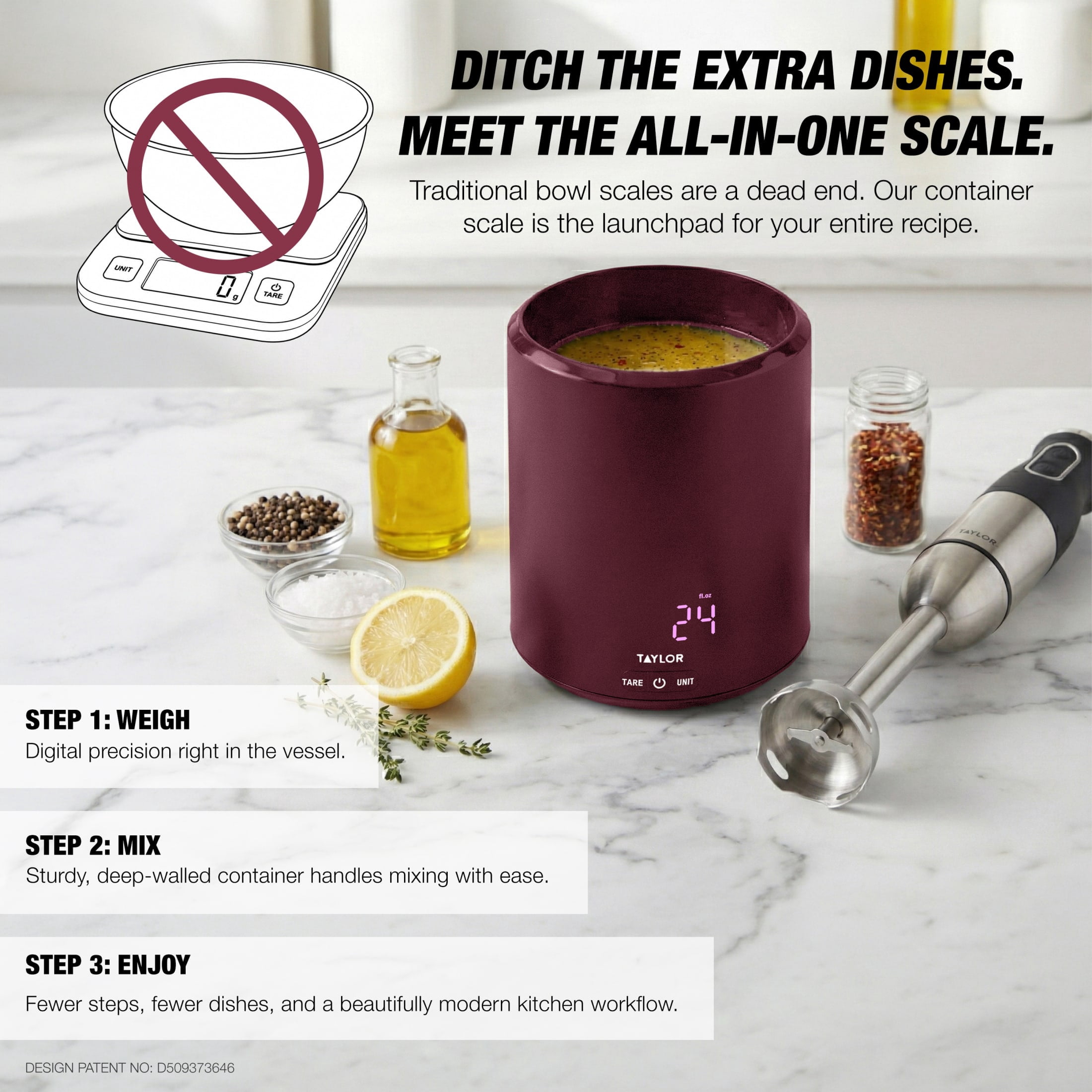 Taylor 4.4 lb USB-C Rechargeable Container Scale with Lid, Digital Food Scale for Recipes, Ruby