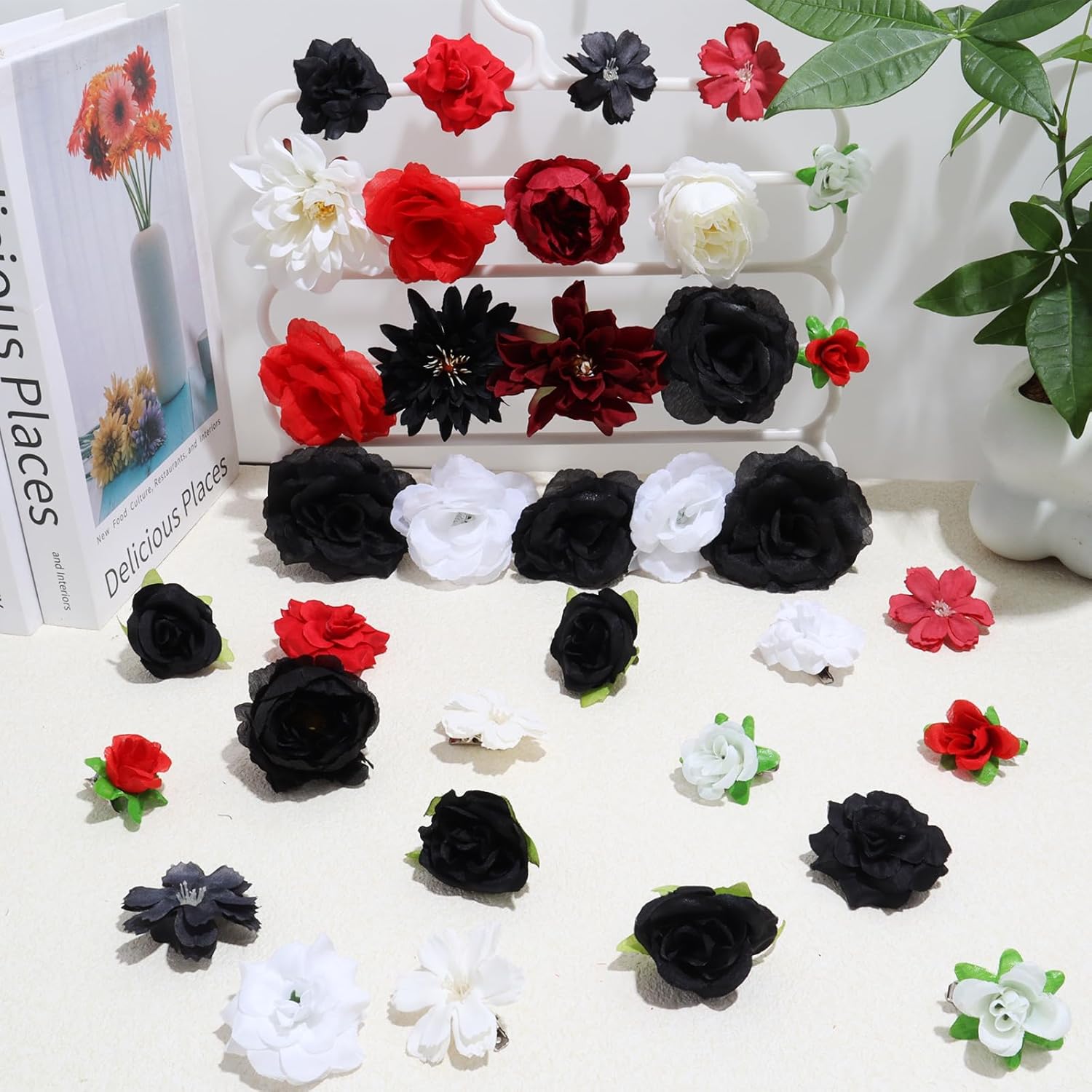 36 Pack Flower Hair Clips Rose Floral Hair Accessories for Women  Bride Claw Clip Side Hair Clip Hairpin Brooch Pin Headpiece for Girls Wedding Halloween Hairstyles