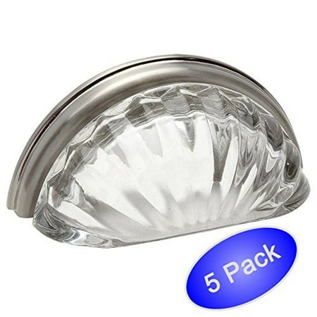 3 Forgings Cup Pull - Cosmas 6381SN-C Satin Nickel with Clear Glass Cabinet Cup Pull - 3