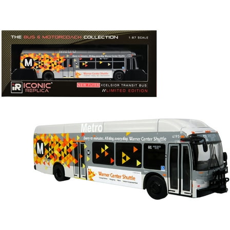 New Flyer Xcelsior XN40 Transit Bus "Los Angeles Metro - Warner Center Shuttle" Gray with Graphics "The Bus & Motorcoach Collection" Limited Edition 1/87 (HO) Diecast Model by Iconic Replicas