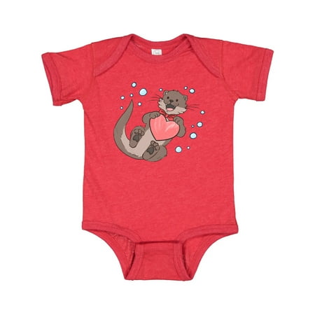 

Inktastic Cute Smiling Valentine s Day Otter with Heart Gift Baby Boy or Baby Girl Bodysuit
