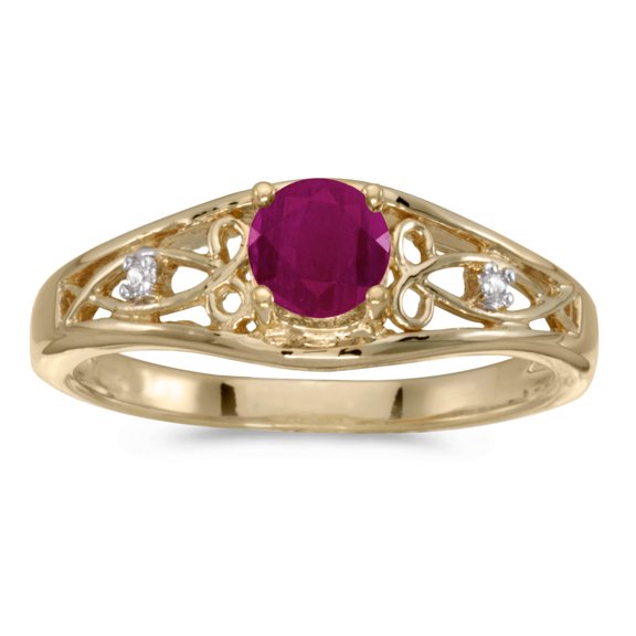 14k Yellow Gold Round Ruby And Diamond Ring