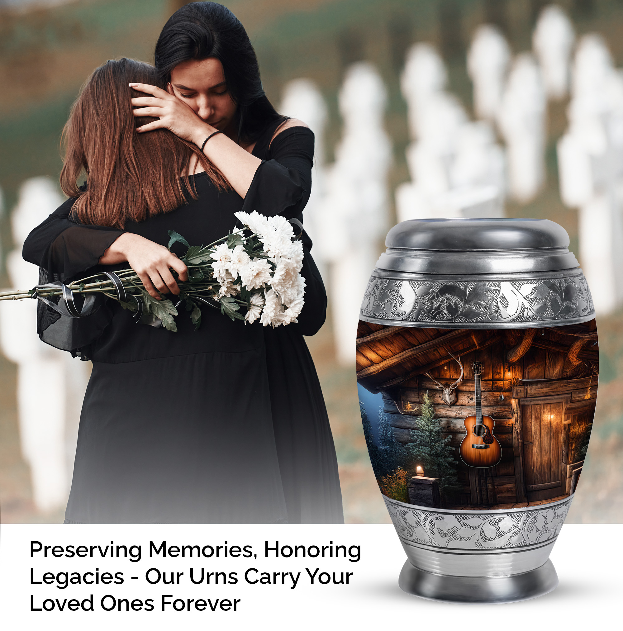 MUKTIVE Guitar Cremation Urns for Human Ashes Adult Male Keepsake - Brown Funeral Urns for Adult Ashes Large Men - Decorative Containers Holder - Remembrance Gifts for Loss (1 Large & 4 Keepsake)